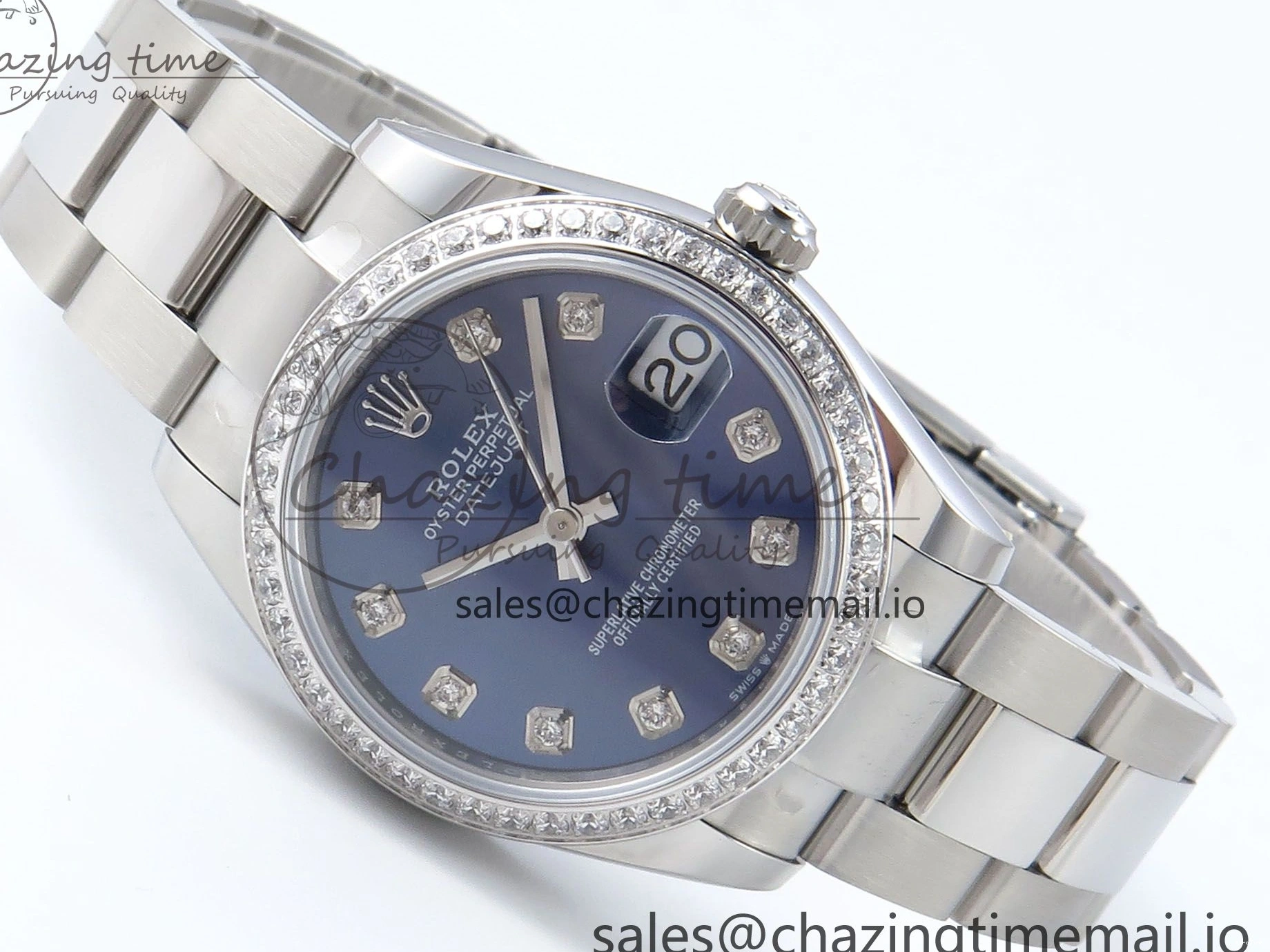 MiroTime 0421 TravelReady DateJust 31 278384RBR ARF 1:1 Best Edition 904L Steel Blue Diamonds Dial Diamonds Bezel on SS Oyster Bracelet ETA 434